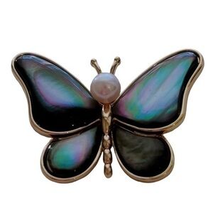 Japan Akoya pink Pearls & Deep sea black fritillary Butterfly Brooch